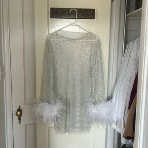 Rhinestone Feather Mesh Dress